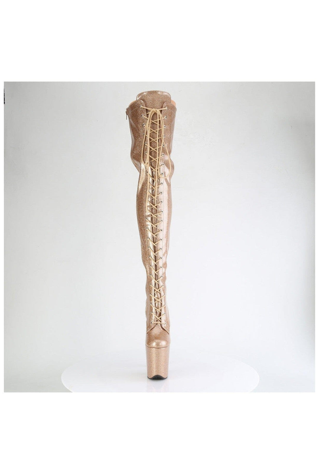 Pleaser FLAMINGO-3020GP Gold Patent Thigh Boot in Gold Patent