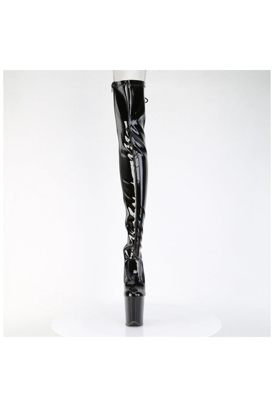 Pleaser FLAMINGO-3850 Black Patent Thigh Boot in Black Patent