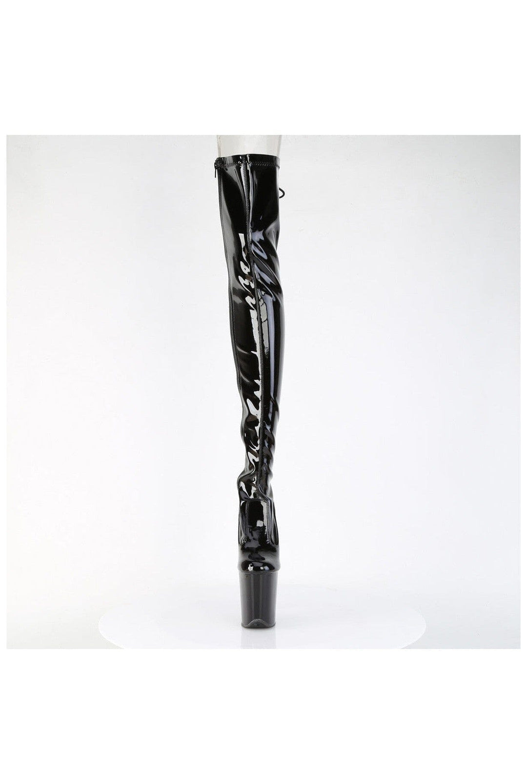 Pleaser  FLAMINGO-3850 Thigh Boot in Black Patent