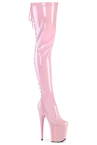 Pleaser FLAMINGO-3850 Pink Patent Thigh Boot in Pink Patent from SexyShoes.com
