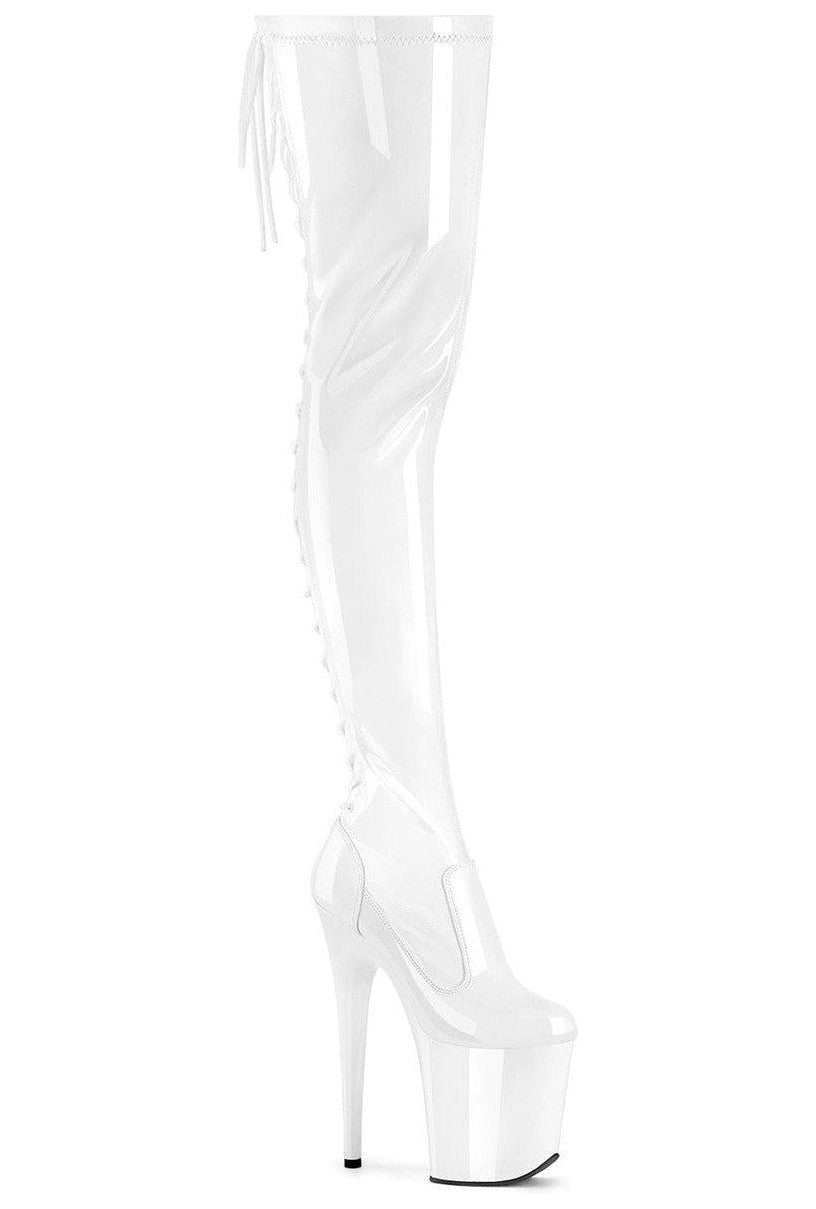 FLAMINGO-3850 White Patent Thigh Boot
