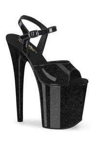 Pleaser FLAMINGO-809GP Black Glitter Patent Sandal in Black Glitter Patent from SexyShoes.com