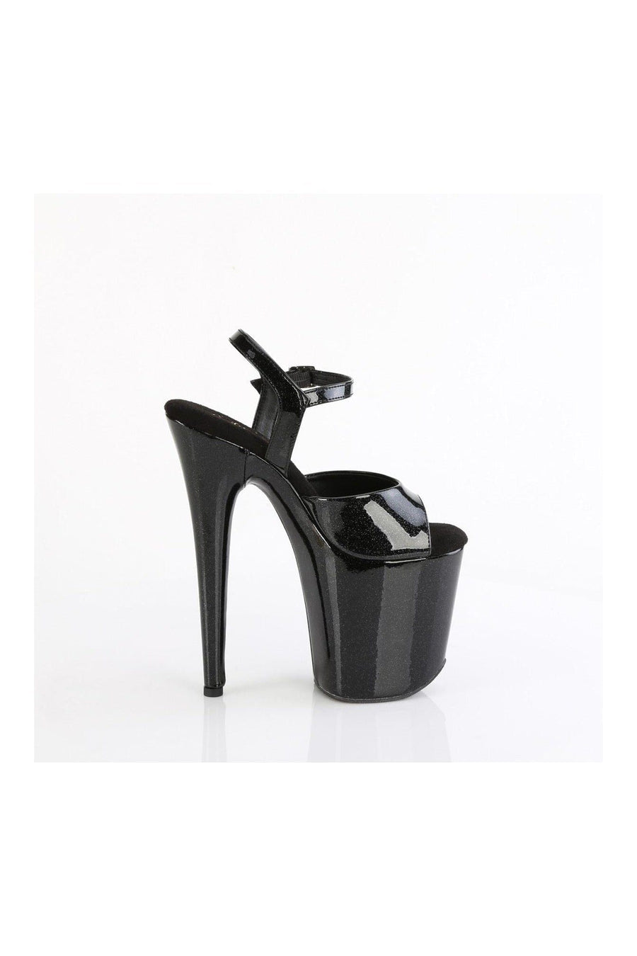 Pleaser FLAMINGO-809GP Black Glitter Patent Sandal in Black Glitter Patent
