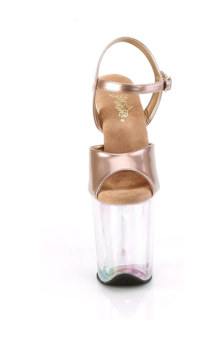 Pleaser FLAMINGO-809HT Rose Gold Patent Sandal in Rose Gold Patent