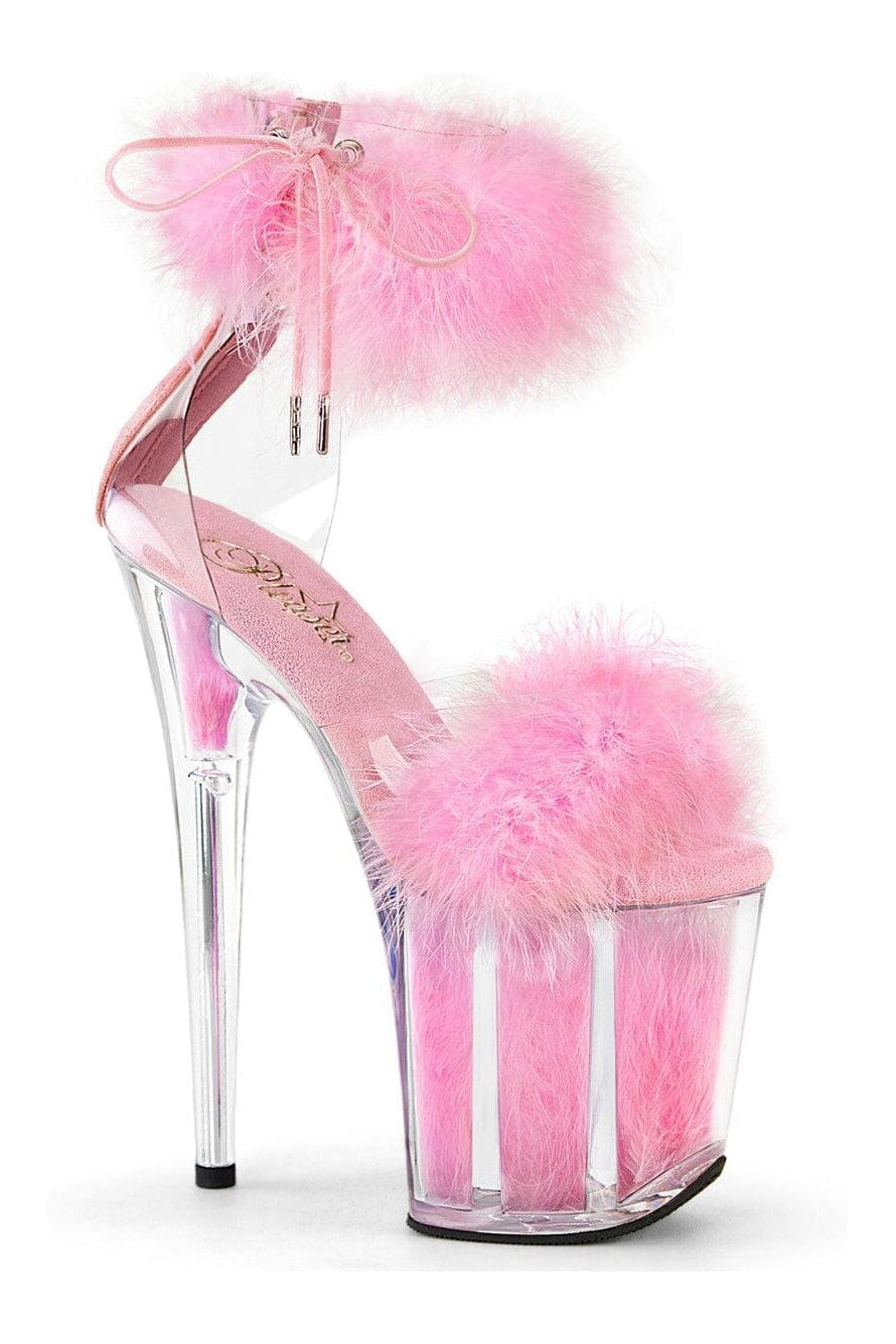 Pleaser FLAMINGO-824F Clear Marabou Sandal in Clear Marabou from SexyShoes.com
