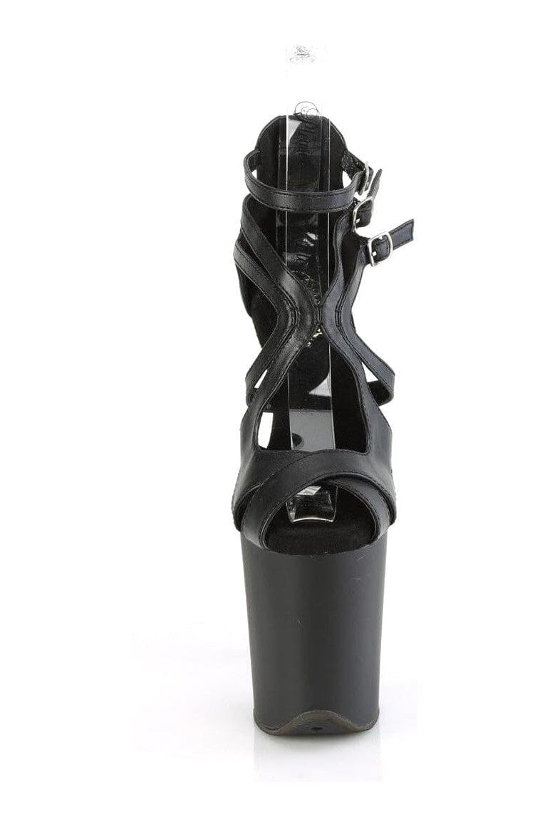 Pleaser FLAMINGO-877 Black Faux Leather Sandal in Black Faux Leather