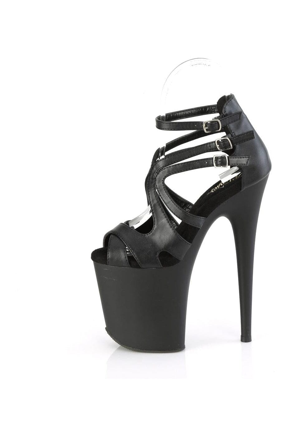 Pleaser FLAMINGO-877 Black Faux Leather Sandal in Black Faux Leather