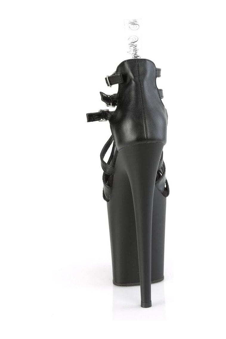 Pleaser FLAMINGO-877 Black Faux Leather Sandal in Black Faux Leather