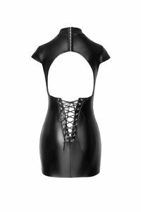 Noir Handmade Fantasy Wetlook Mini Dress With Lace Up Back in Black 