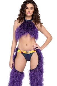 Roma Dancewear Faux Fur Cropped Halter Neck Top in Purple  from SexyShoes.com