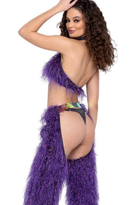 Roma Dancewear Faux Fur Cropped Halter Neck Top in Purple 