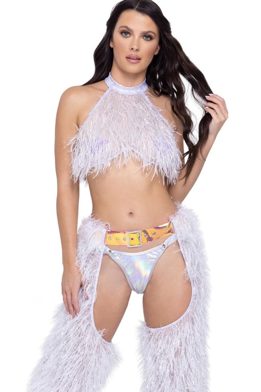 Faux-Fur Cropped Halter Neck Top-Sexy Tops-SEXYSHOES.COM