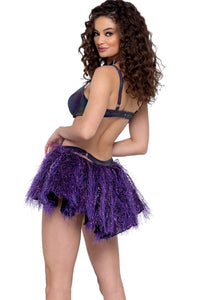 Faux Fur Skirt with Attached Harness-Mini Skirts-SEXYSHOES.COM