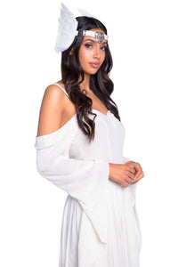 Feather Headband With O-Ring And Metal Filigree Medallion Accent-Costume Headwear-SEXYSHOES.COM