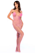 Feather Poms Heart Fishnet Bodystocking