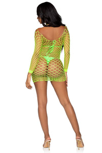 Fence Net Long Sleeved Mini Dress-Stripper Dresses-SEXYSHOES.COM