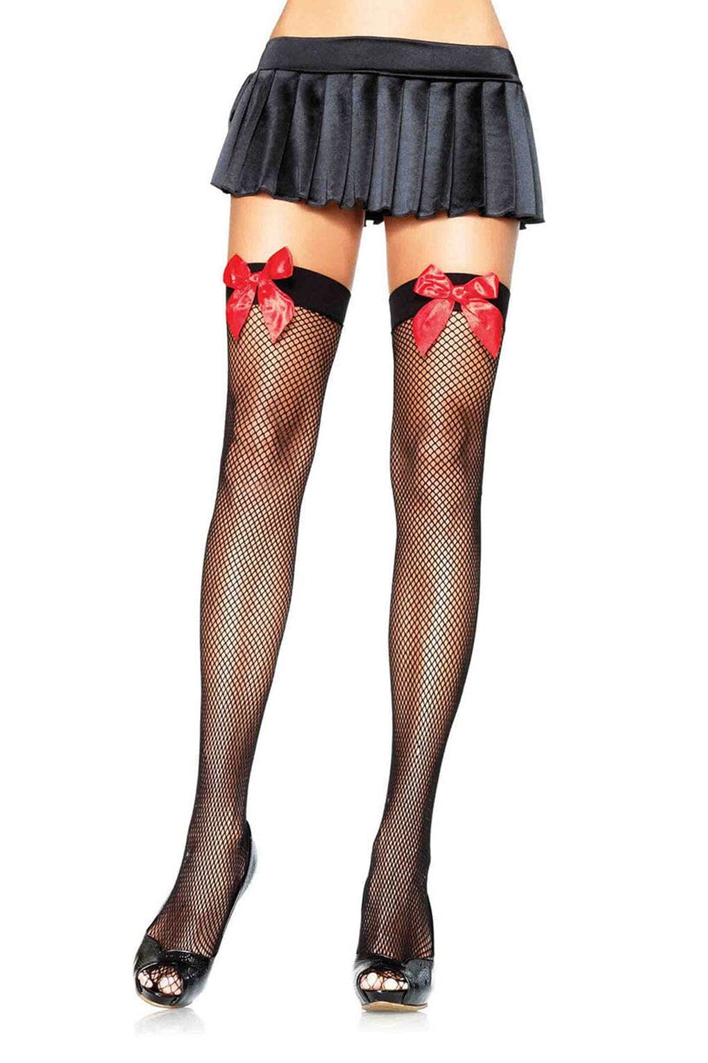 Leg Avenue Fishnet Stocking W/Bow in Black  from SexyShoes.com