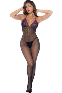 Mapale Fishnet and Lace Bodystocking Set in Black  from SexyShoes.com