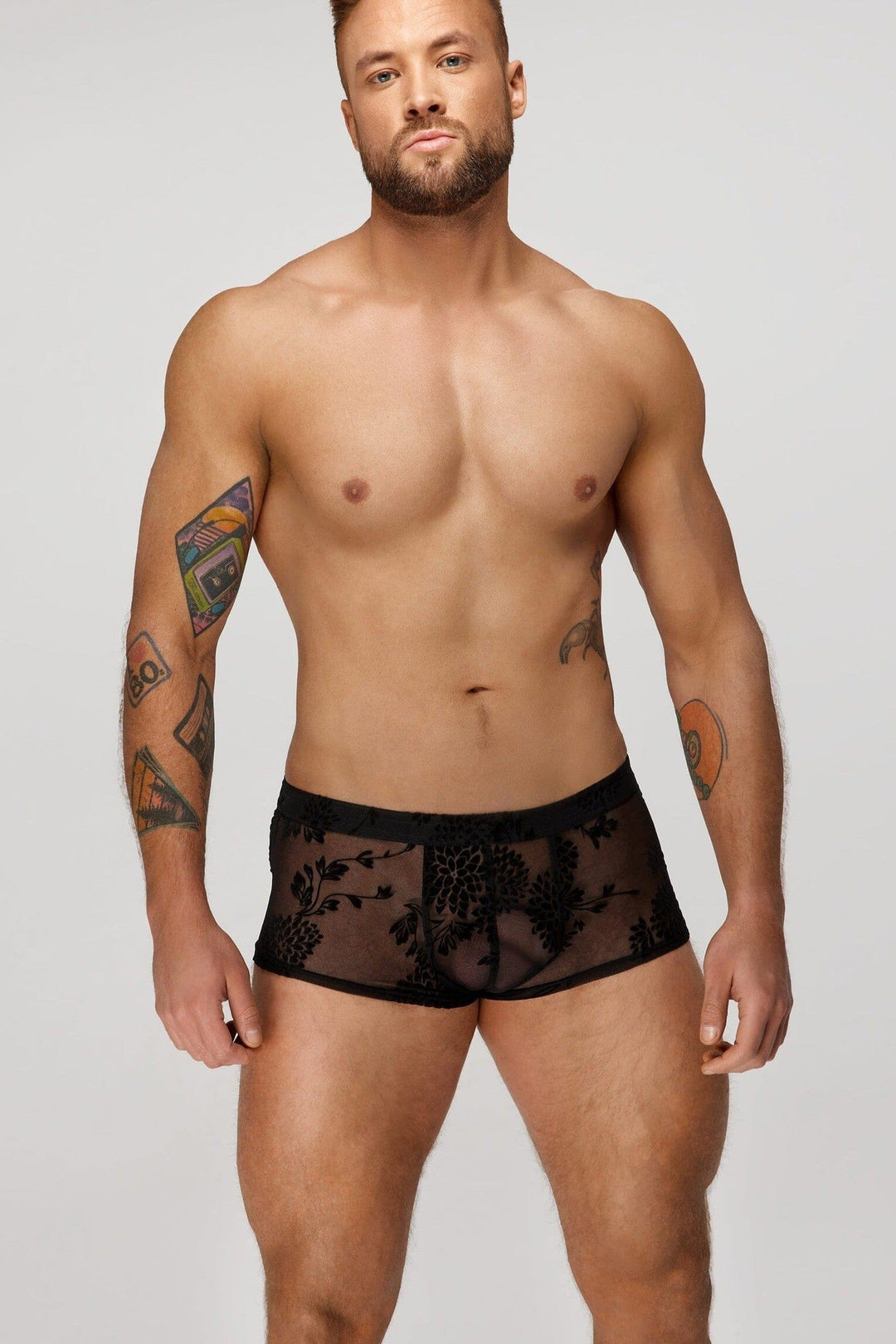 Noir Handmade Flock Embroidery Short Shorts in Black  from SexyShoes.com