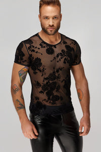 Noir Handmade Flock Embroidery T Shirt in Black  from SexyShoes.com