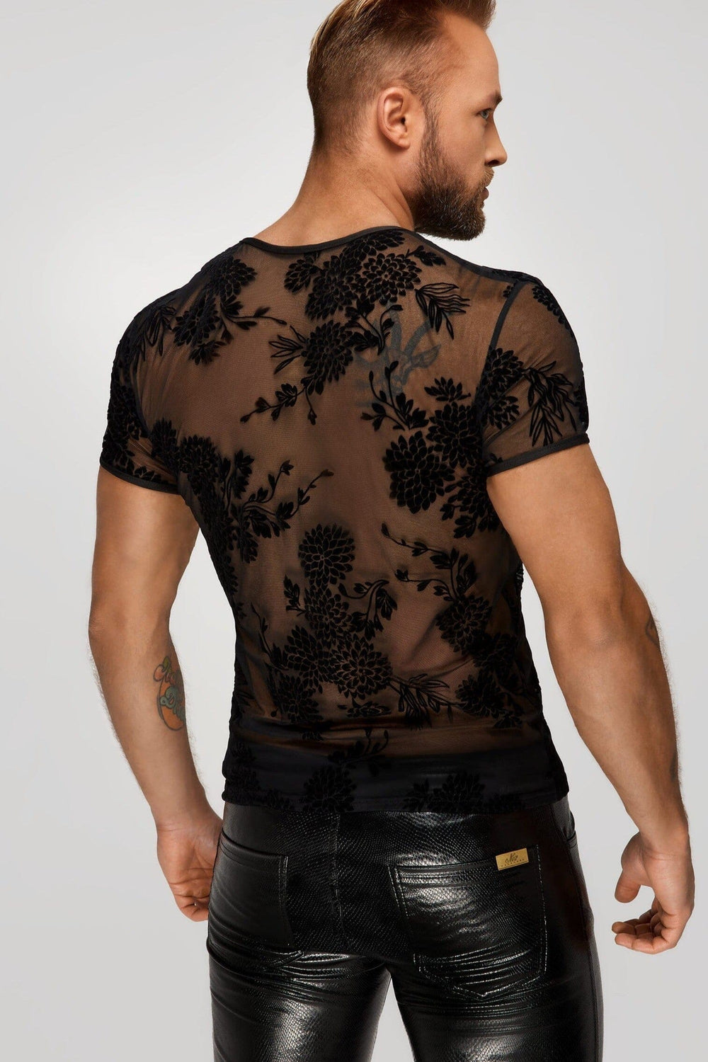 Noir Handmade Flock Embroidery T Shirt in Black 