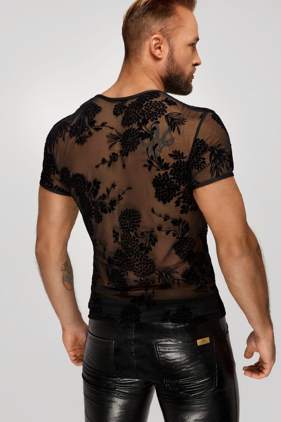 Noir Handmade Flock Embroidery T Shirt in Black 