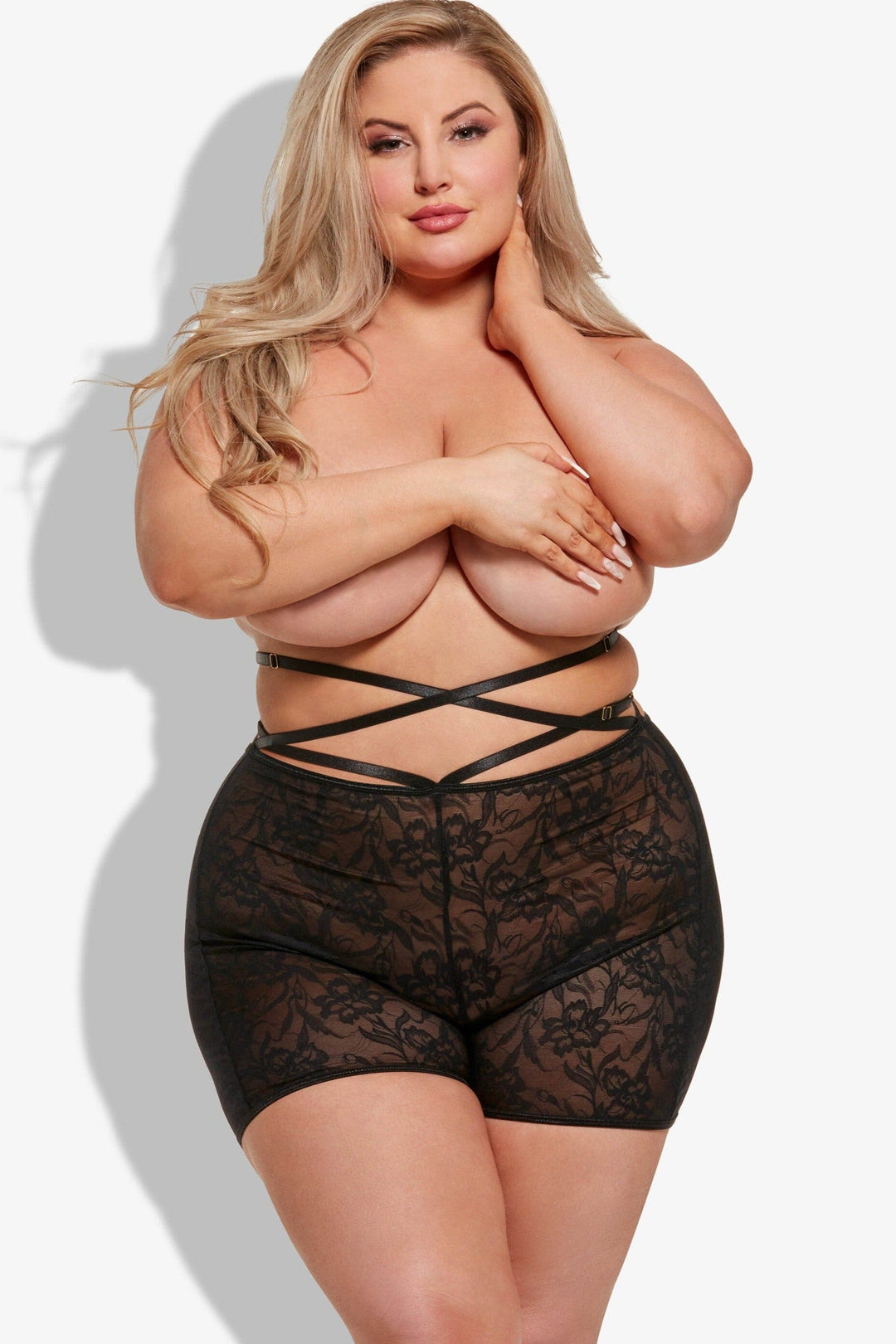 House of Desire Flora Backless Lace Bikeshort in Black  from SexyShoes.com