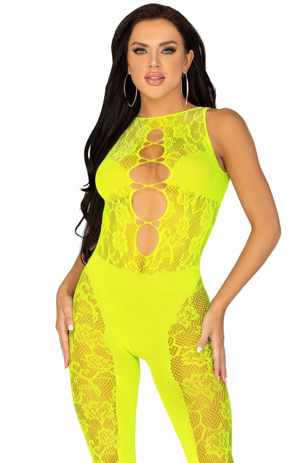 Floral Convertible Footless Bodystocking With Opaque Panel Detail-Bodystockings-SEXYSHOES.COM