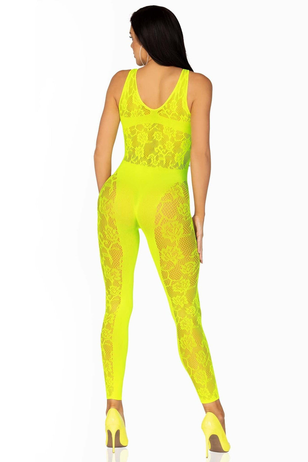 Floral Convertible Footless Bodystocking With Opaque Panel Detail-Bodystockings-SEXYSHOES.COM