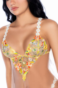 Floral Embroidered Babydoll with Matching Thong-Babydolls-SEXYSHOES.COM