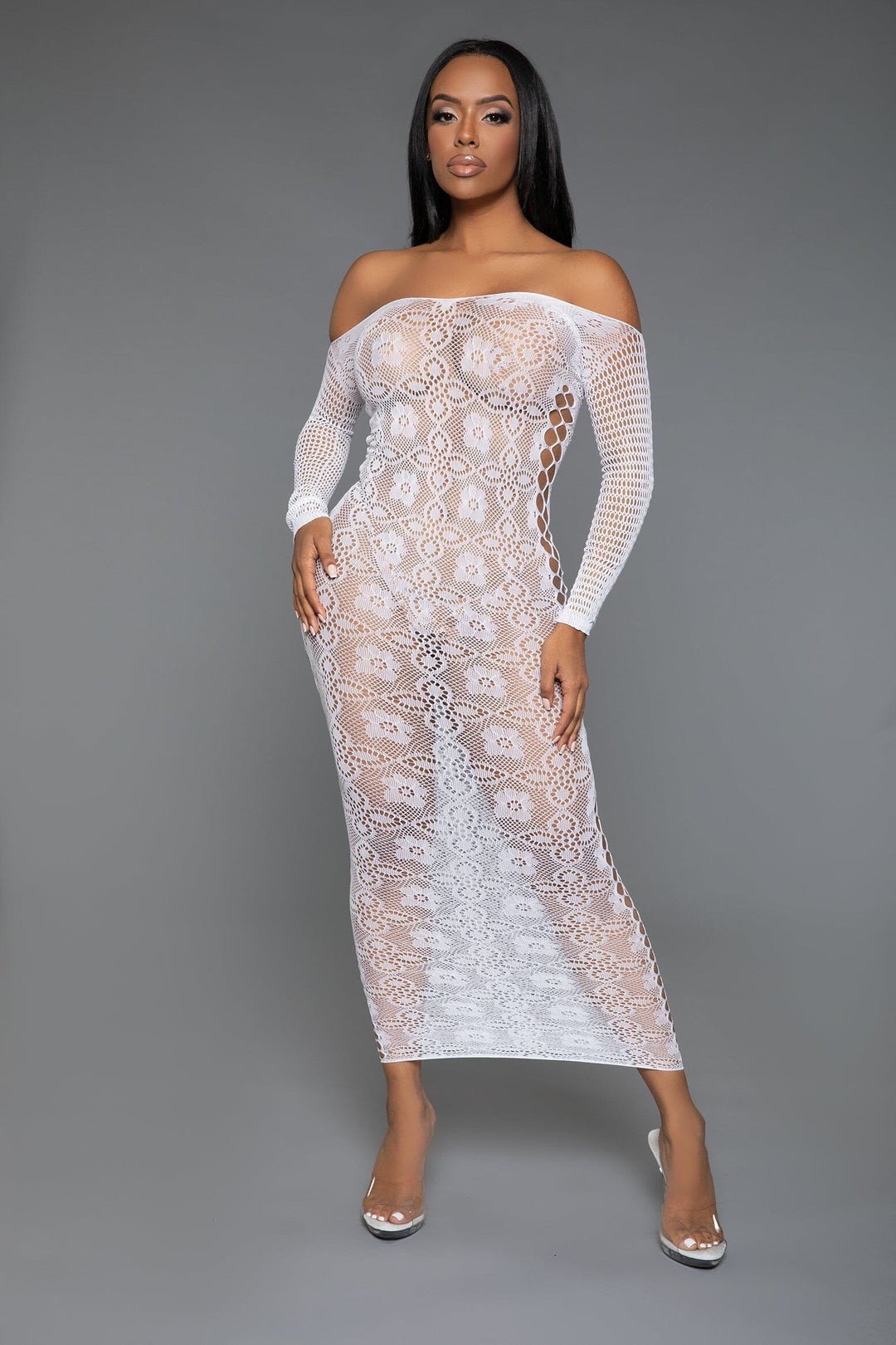 BeWicked Floral Lace Dress with Crisscross Cut out Sides in White  from SexyShoes.com