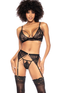 Mapale Floral Lace Set With Shiny Details in Black  from SexyShoes.com