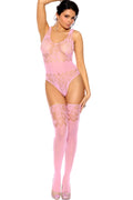 Floral Lace Teddy with Strappy Back Detail and Matching Stockings