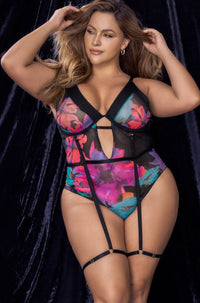 Mapale Floral Print Bodysuit in Black  from SexyShoes.com
