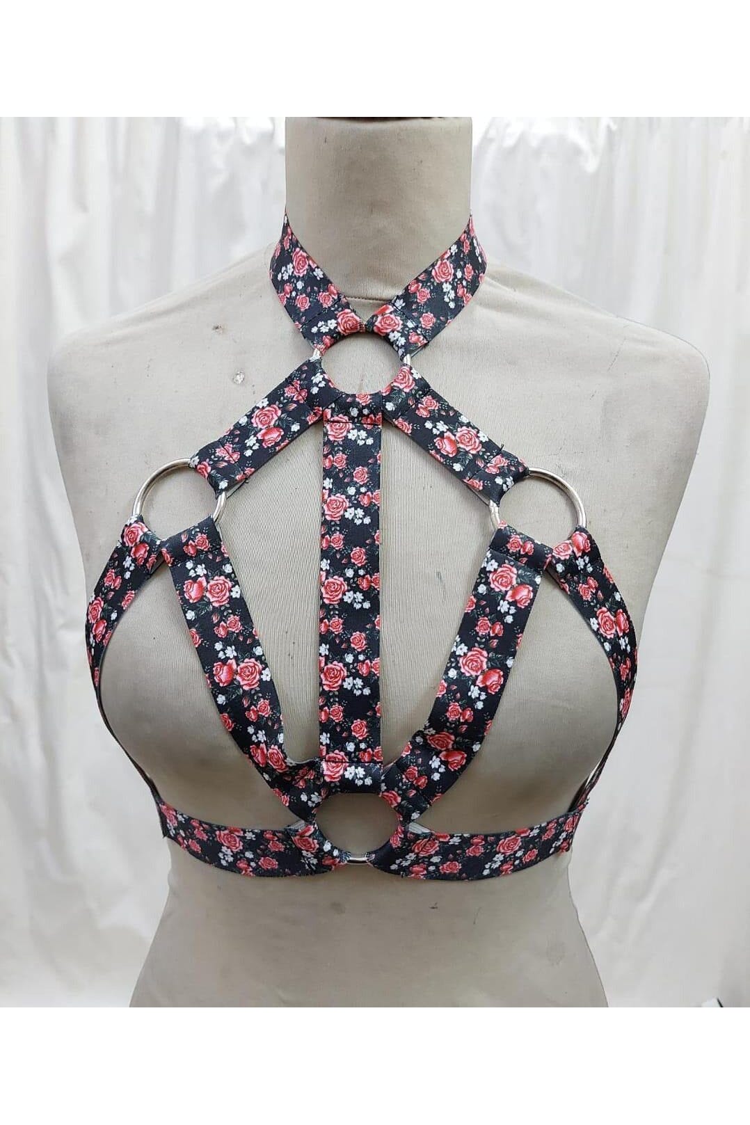Daisy Corsets Floral Print Stretchy Body Harness w/Silver Hardware in Black  from SexyShoes.com