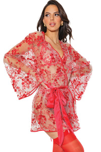 Coquette Floral Tulle Robe in Red  from SexyShoes.com