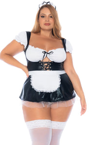 Mapale French Maid Costume with Open Back Mini Dress in Black  from SexyShoes.com