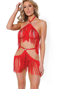 Coquette Fringe Top & Skirt Harness Set in Red  from SexyShoes.com