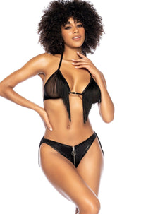 Mapale Fringed Set with Matching Thong in Black  from SexyShoes.com