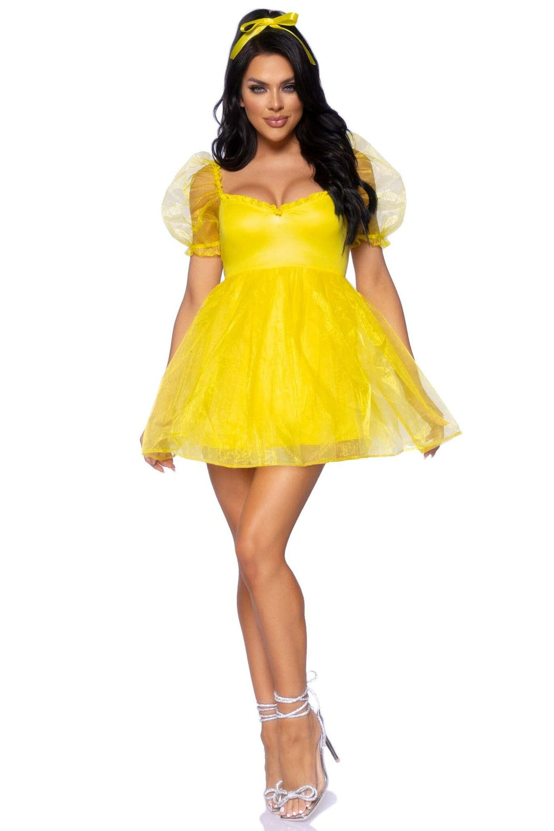 Leg Avenue Babydoll Dress with Ruffled Sweetheart Neckline in Yellow  from SexyShoes.com