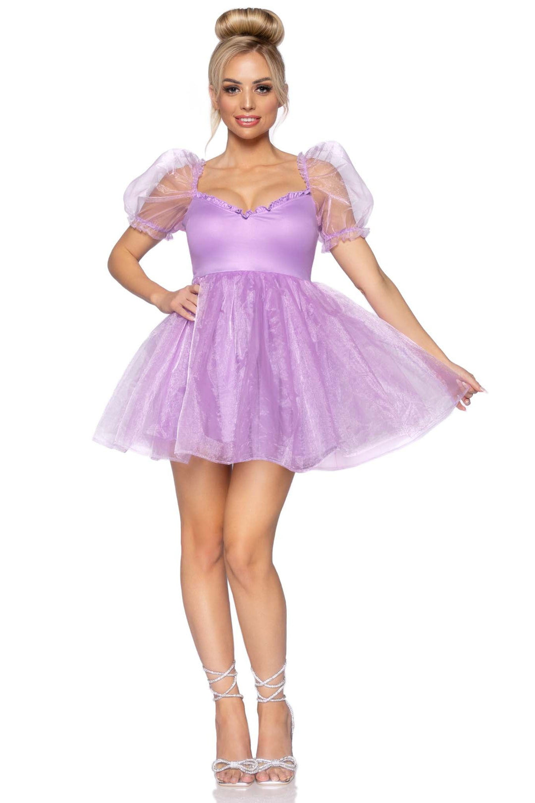 Frosted Organza Babydoll Dress W/Ruffled Sweetheart Neckline