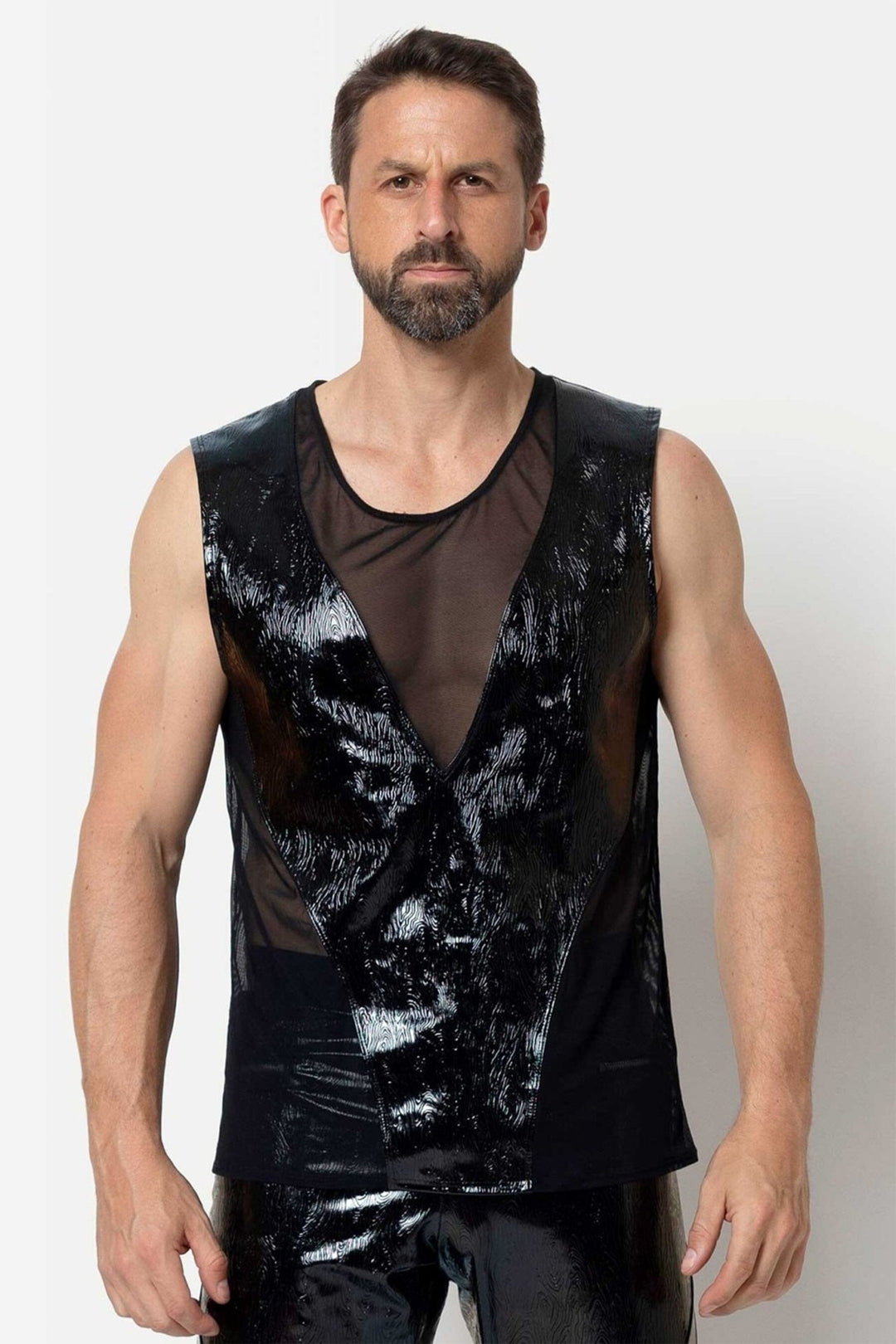 L'HOMME GUNNAR Vinyl And Mesh Tank in Black  from SexyShoes.com