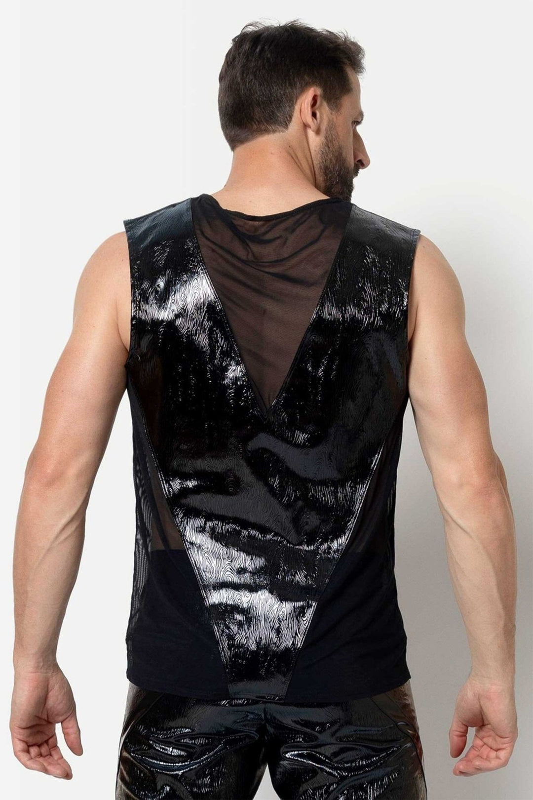 L'HOMME GUNNAR Vinyl And Mesh Tank in Black 