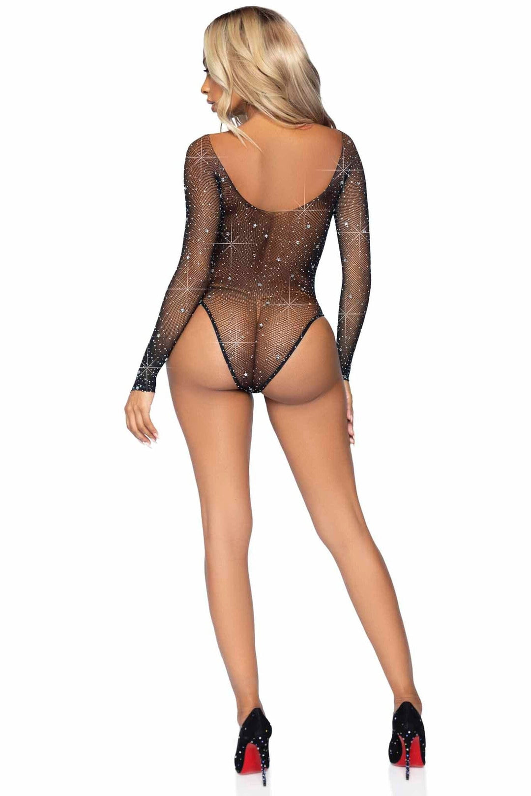 Galaxy Star Rhinestone Fishnet Bodysuit-Bodysuits-SEXYSHOES.COM