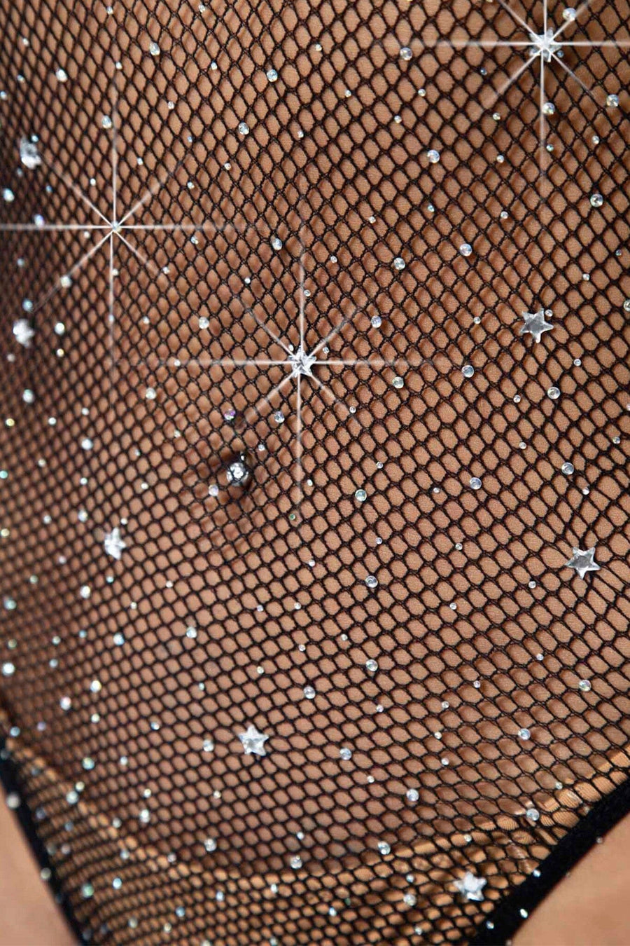 Galaxy Star Rhinestone Fishnet Bodysuit-Bodysuits-SEXYSHOES.COM