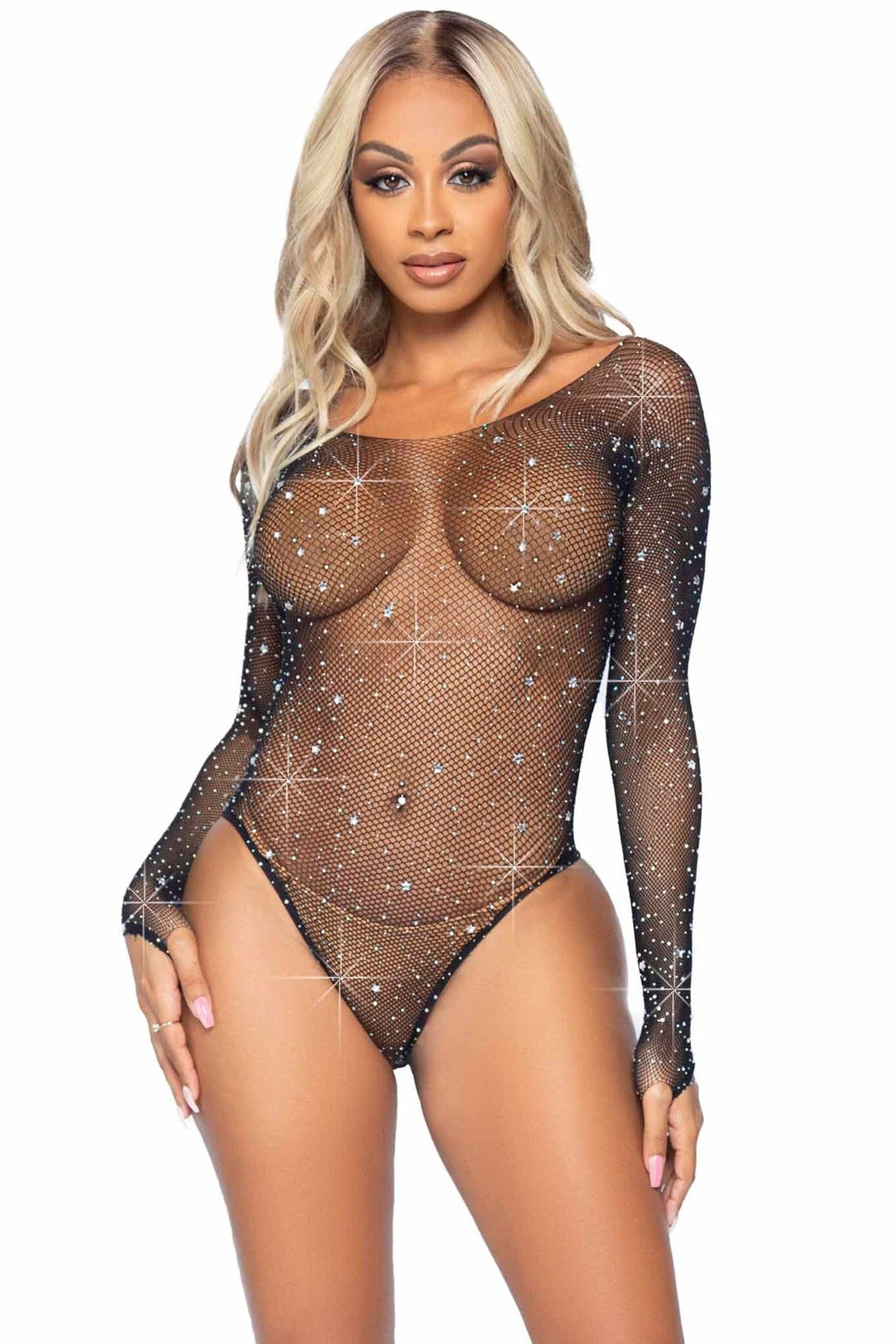 Leg Avenue Galaxy Star Rhinestone Fishnet Bodysuit in Black  from SexyShoes.com