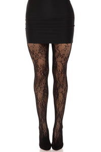Leg Avenue Garden Rose Lace Tights in Black  from SexyShoes.com