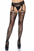 Gardenia Lace Net Top With Attached Garter Belt Stockings