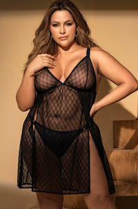 Mapale Geometric Mesh Babydoll with Side Slits in Black  from SexyShoes.com