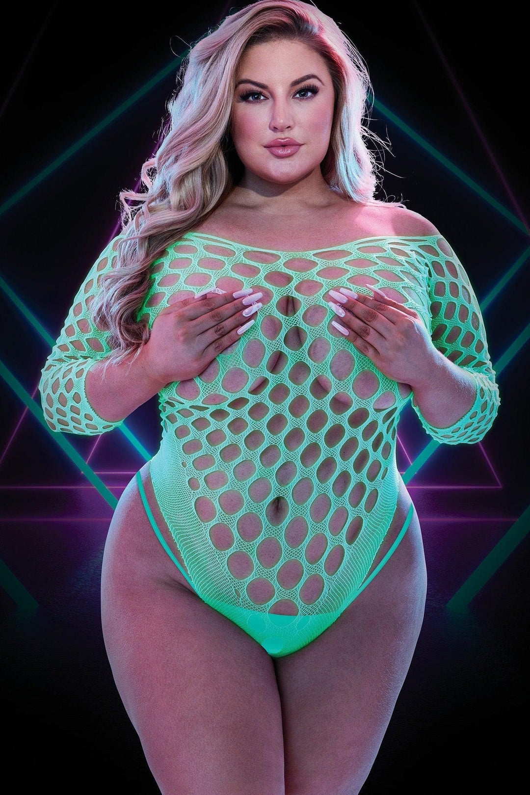 Lapdance Lingerie Glow In The Dark Teddy in Green  from SexyShoes.com